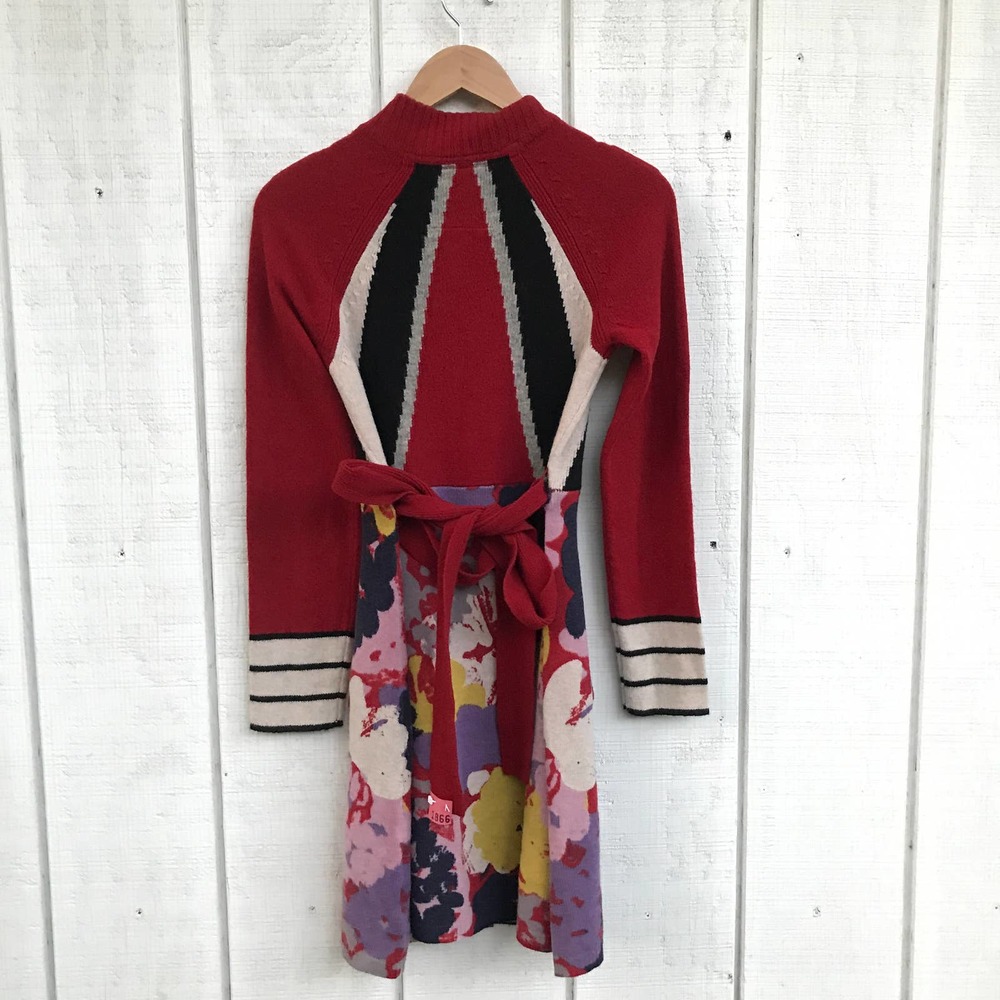 Anthro Sparrow Red Floral Knit SweaterCoat Sz S - Picture 8 of 10